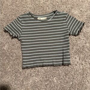 Pull&Bear Green and White Striped Tee